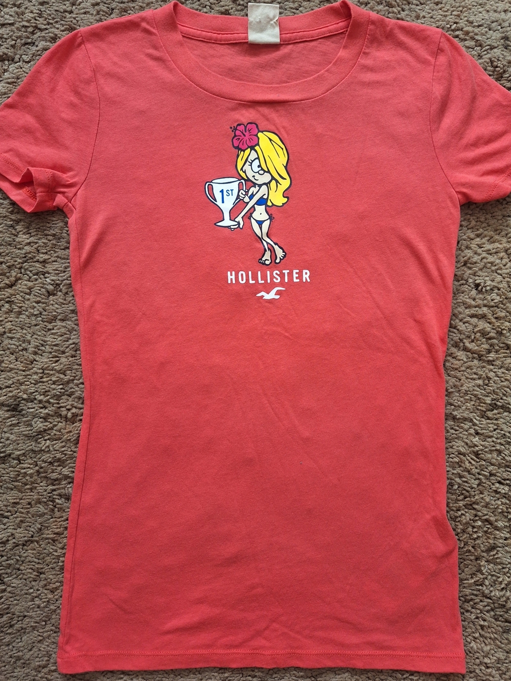 Hollister Coral Graphic Short Sleeve Crew Tee